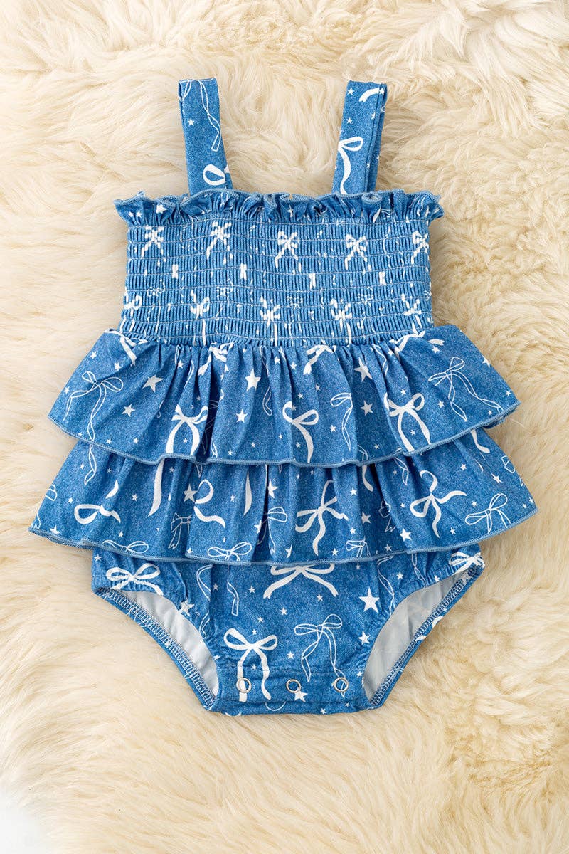 Simulated denim w/ printed bows baby bodysuit