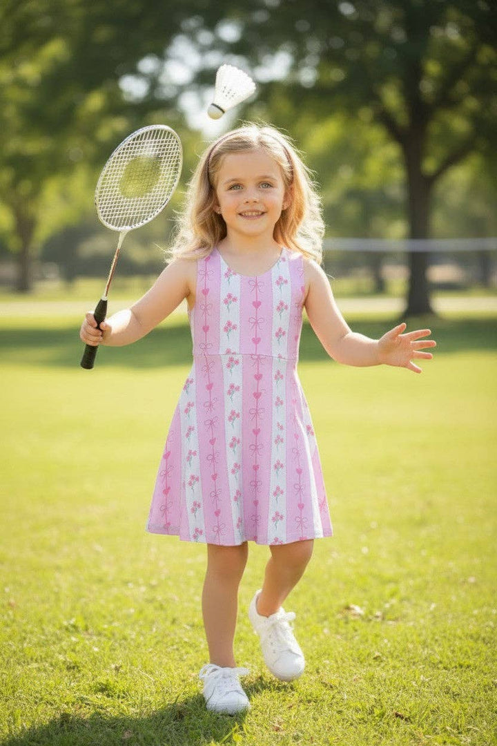 Pink floral printed Hi-Performance dress w/undershorts