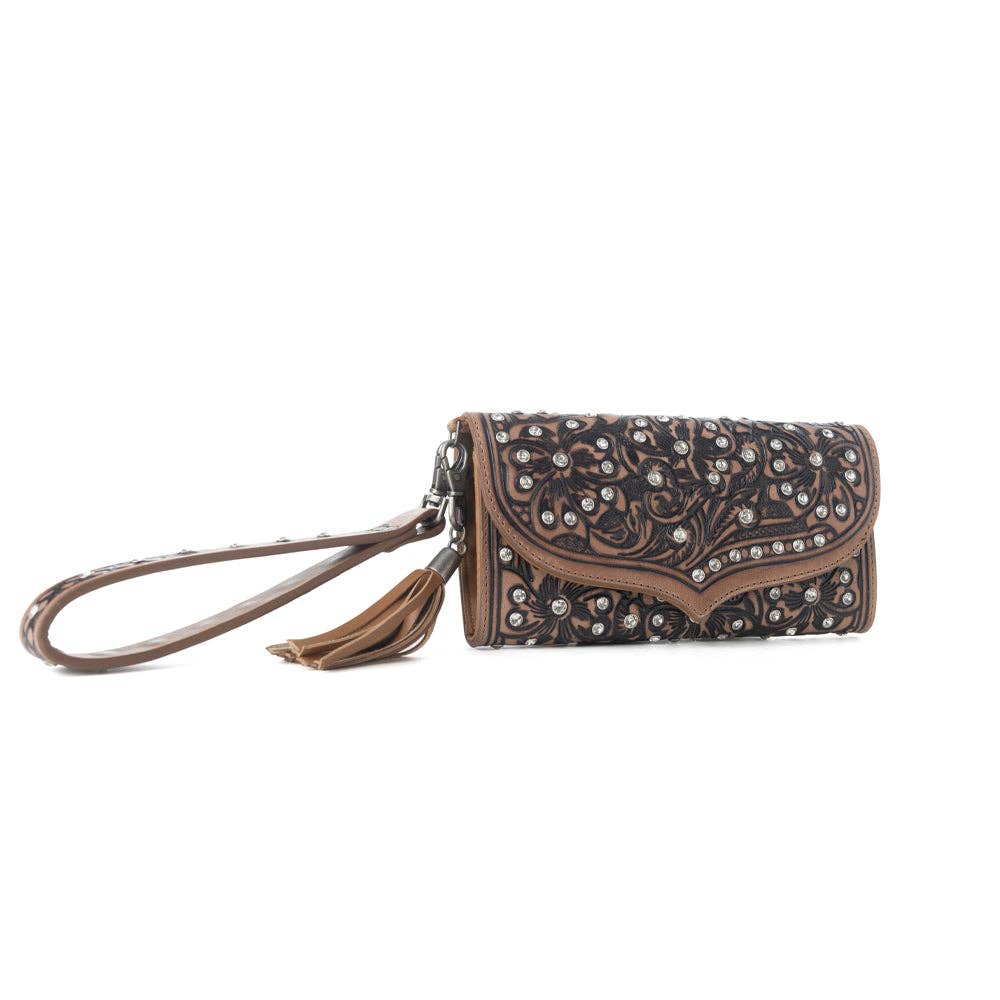 Myra Western Handtooled Leather Wallet Wildflower
