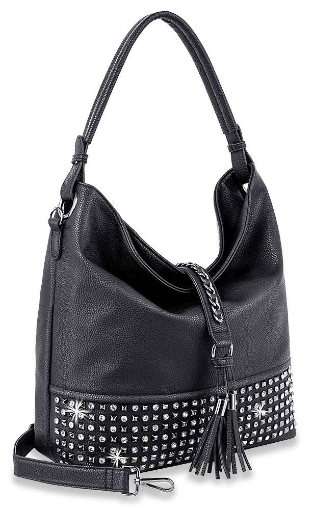 Studded Large Hobo Handbag: Black