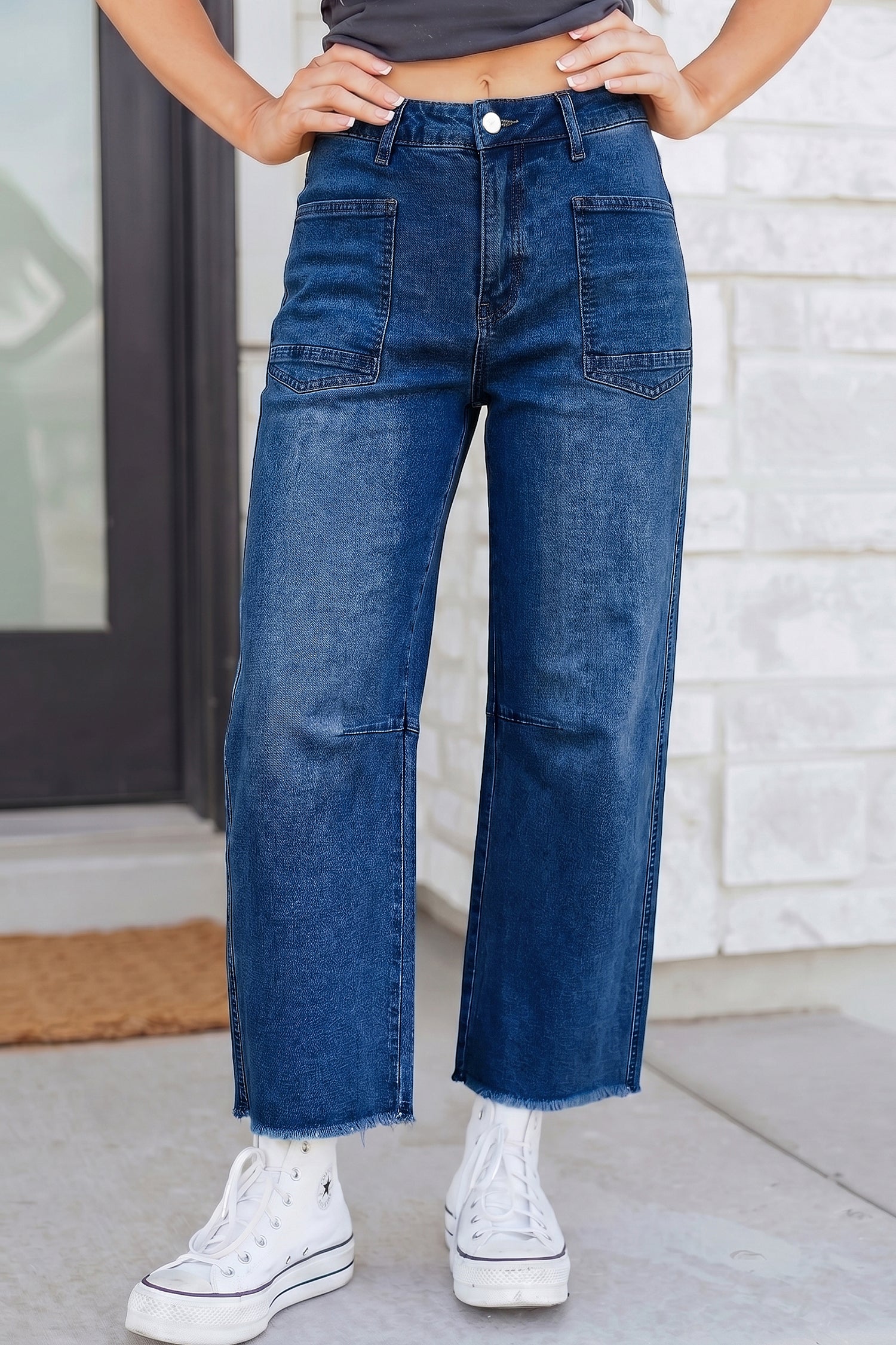 Black Frayed Cropped Straight Jeans