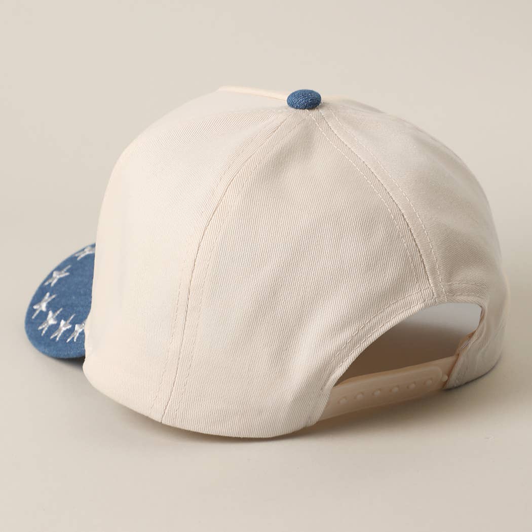 AMERICAN COWGIRL Embroidered Star Denim Trucker Hat: DK DENIM/NAVY / One Size
