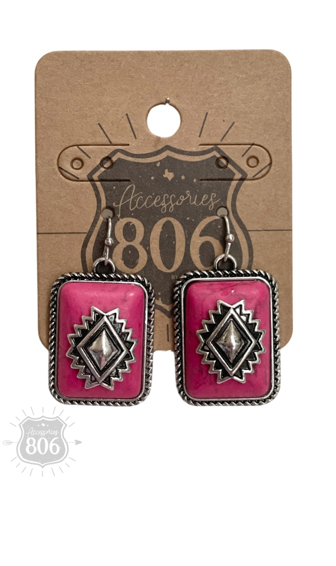 Rectangle aztec stone earring - LC: Fuchsia