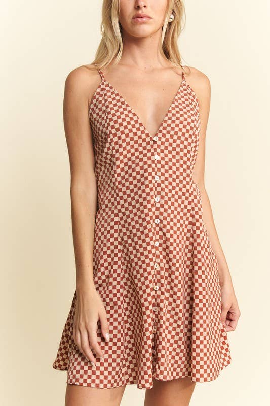 CHECKERED SLEEVELESS DRESS: PEACH