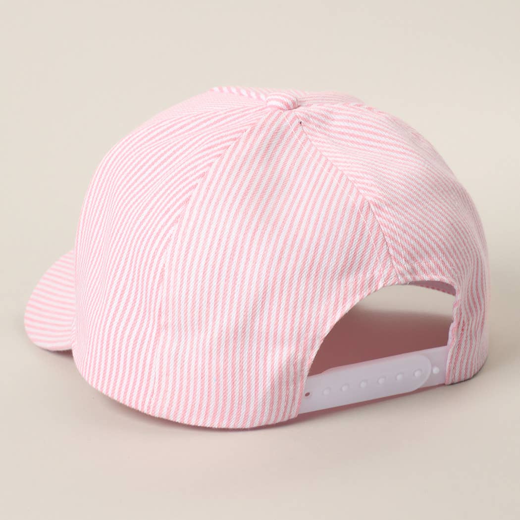 REALLY BUSY DILLY DALLYING Embroidered Seersucker Stripe Hat