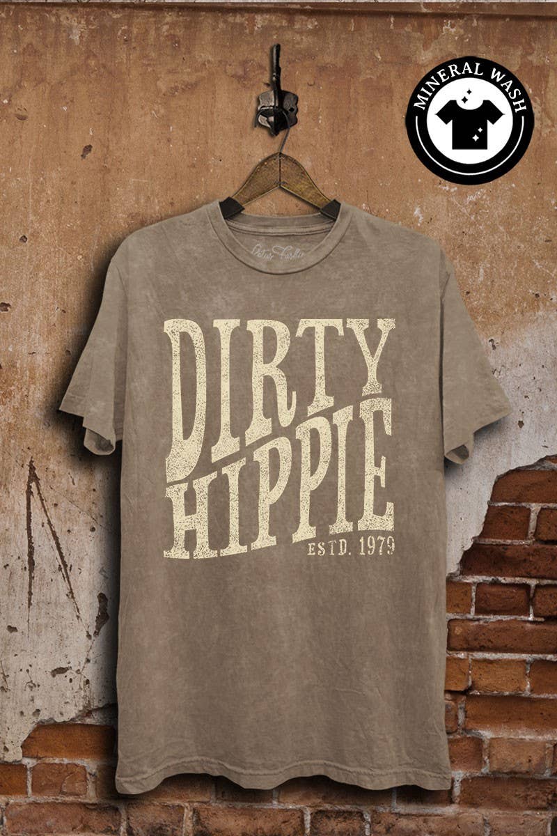 Dirty Hippie Graphic Top: Mocha Mineral Wash