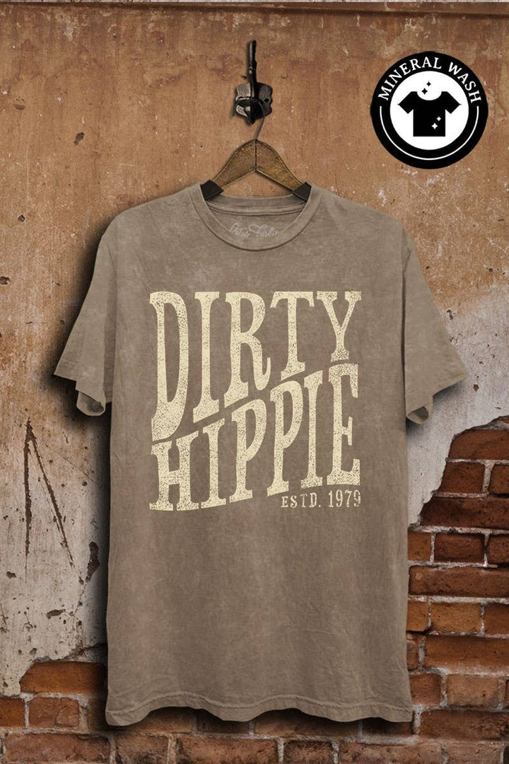 Dirty Hippie Graphic Top: Mocha Mineral Wash