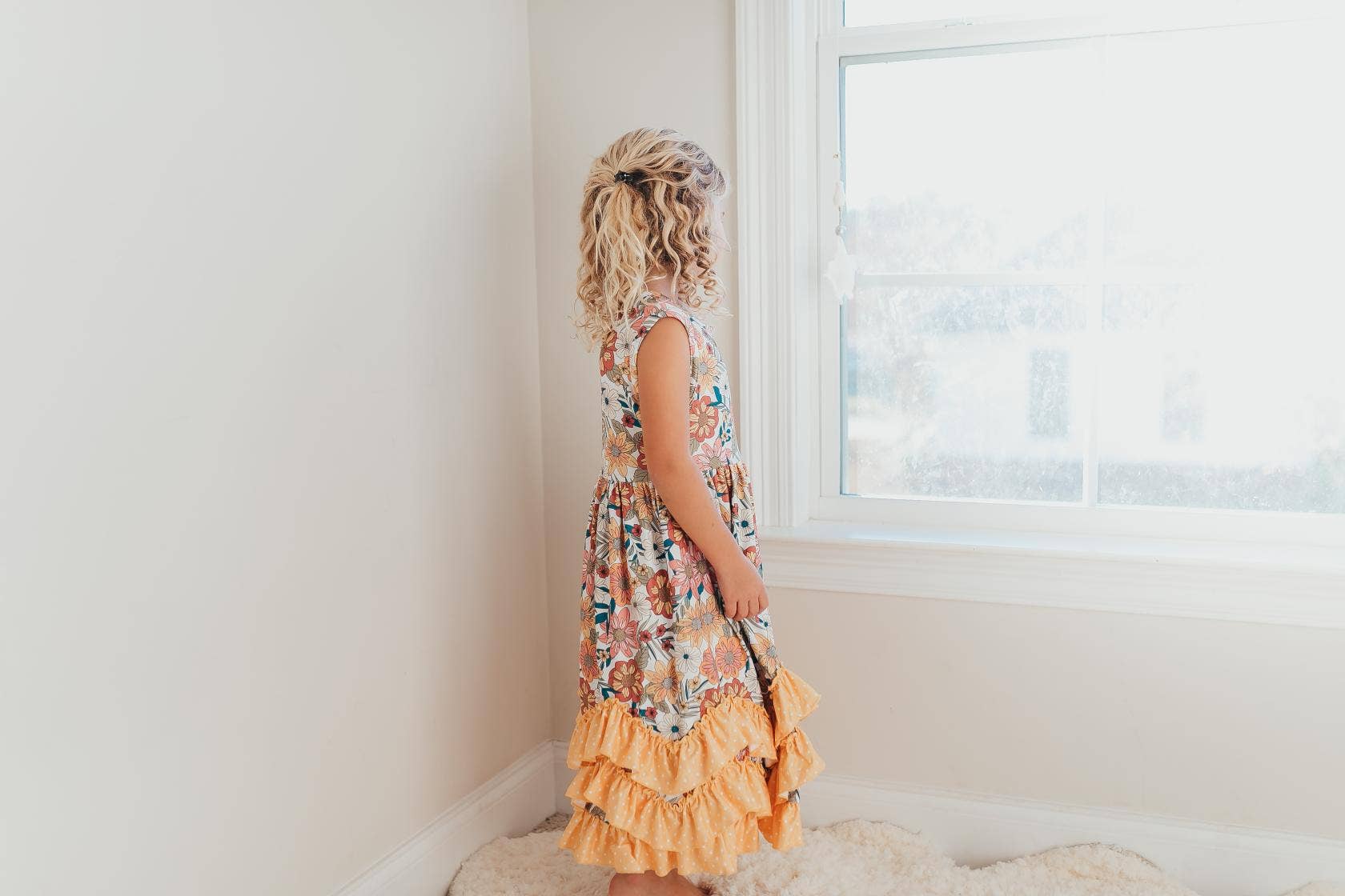 Kids Retro Butter Floral 3 Ruffle Dress