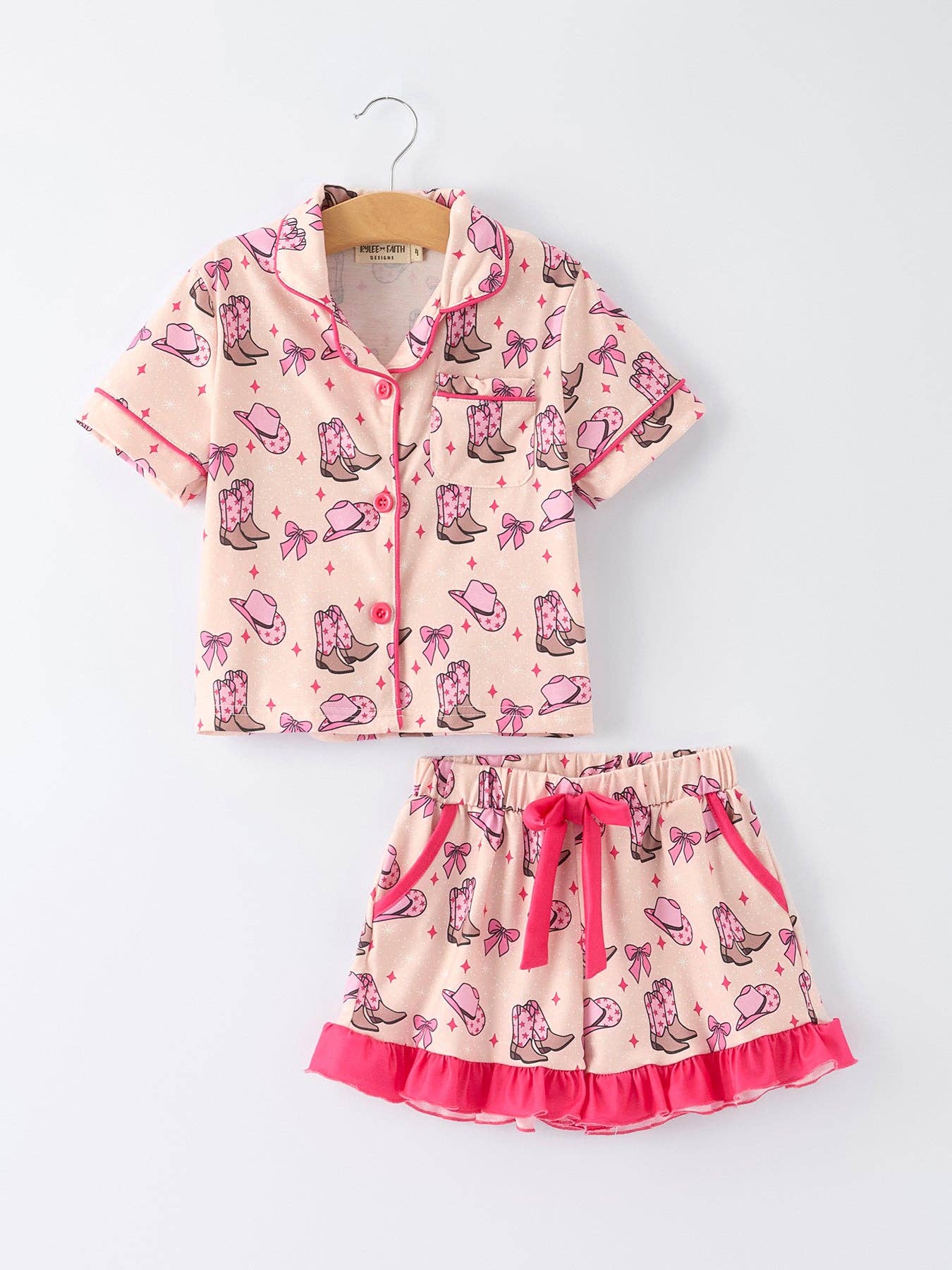 Mommy & Me Western Print Ruffle Pajama Set: MOM