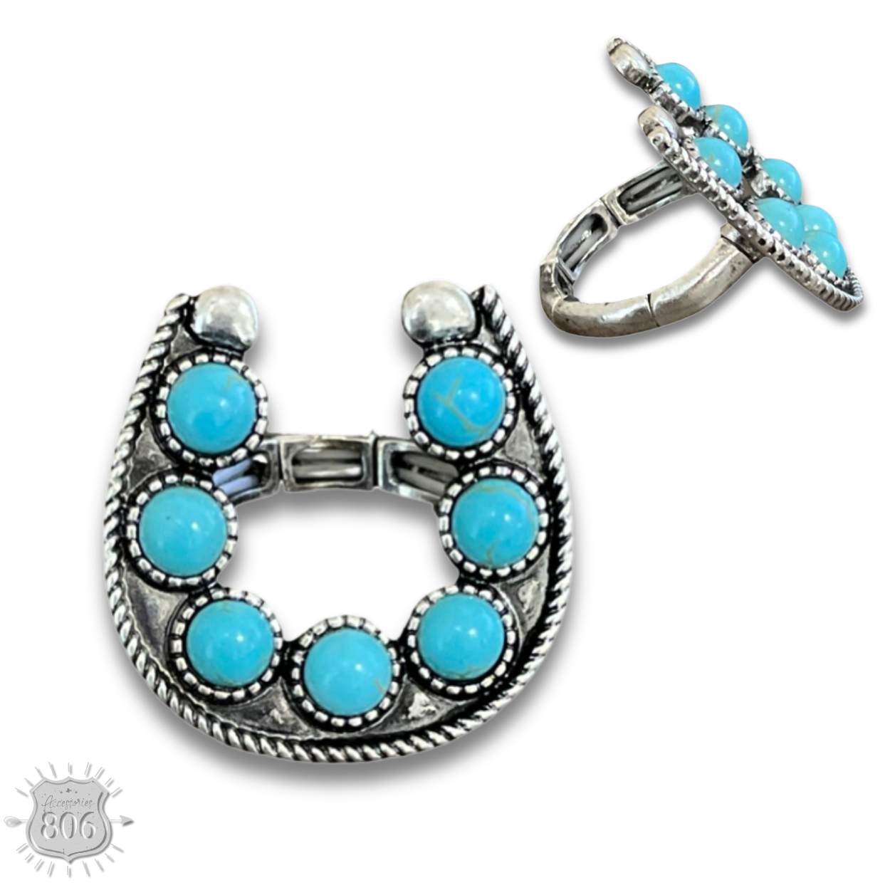 Stone horseshoe stretch ring: Turquoise