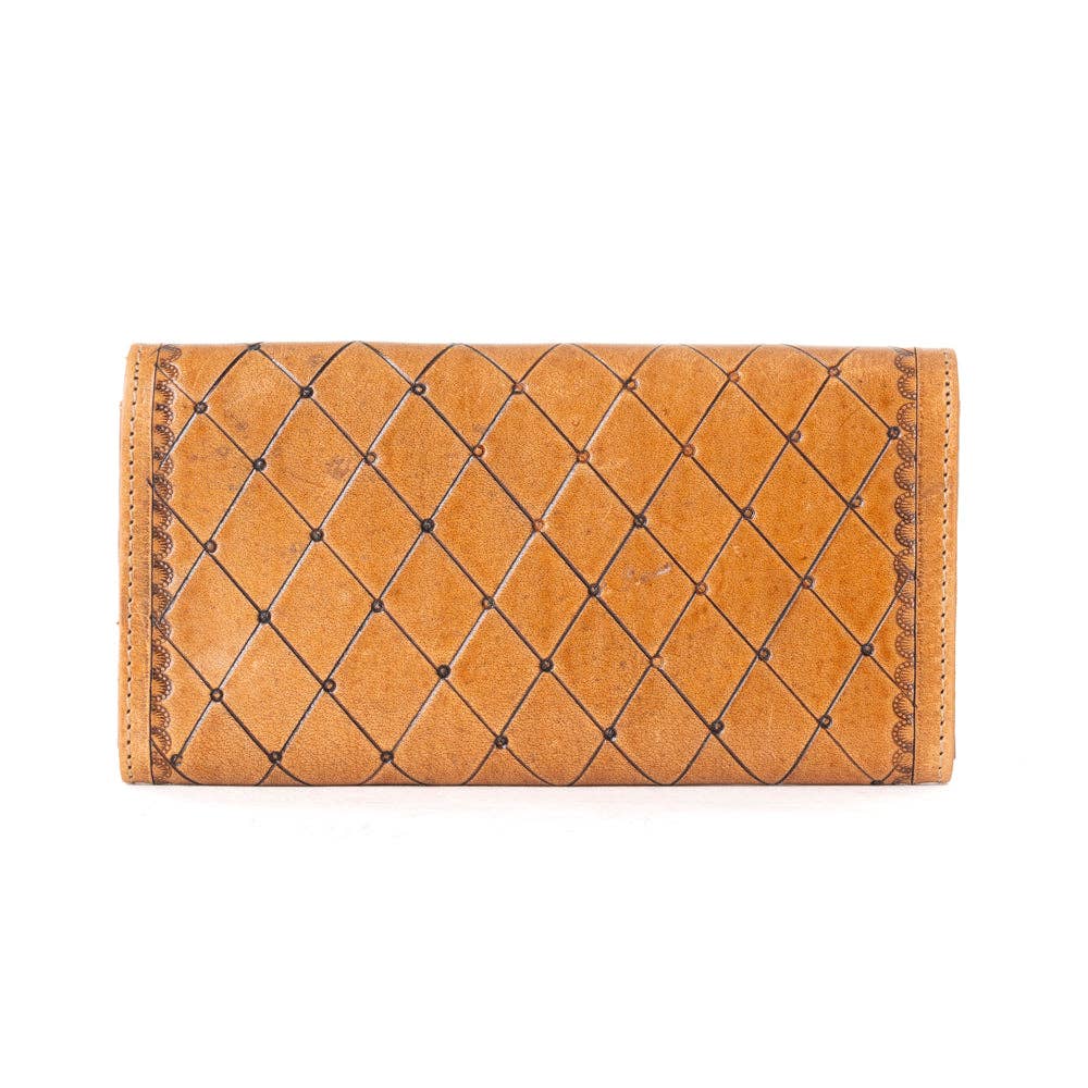 Warm Brown Leather Garden Wallet Featuring Bold Flower Motifs