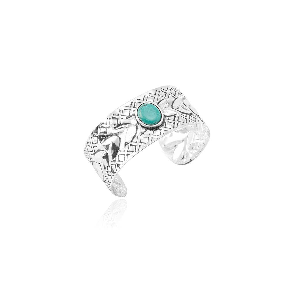 Prairie Winds Silver Turquoise Cuff Bracelet With Hand Stamped Tribal Design