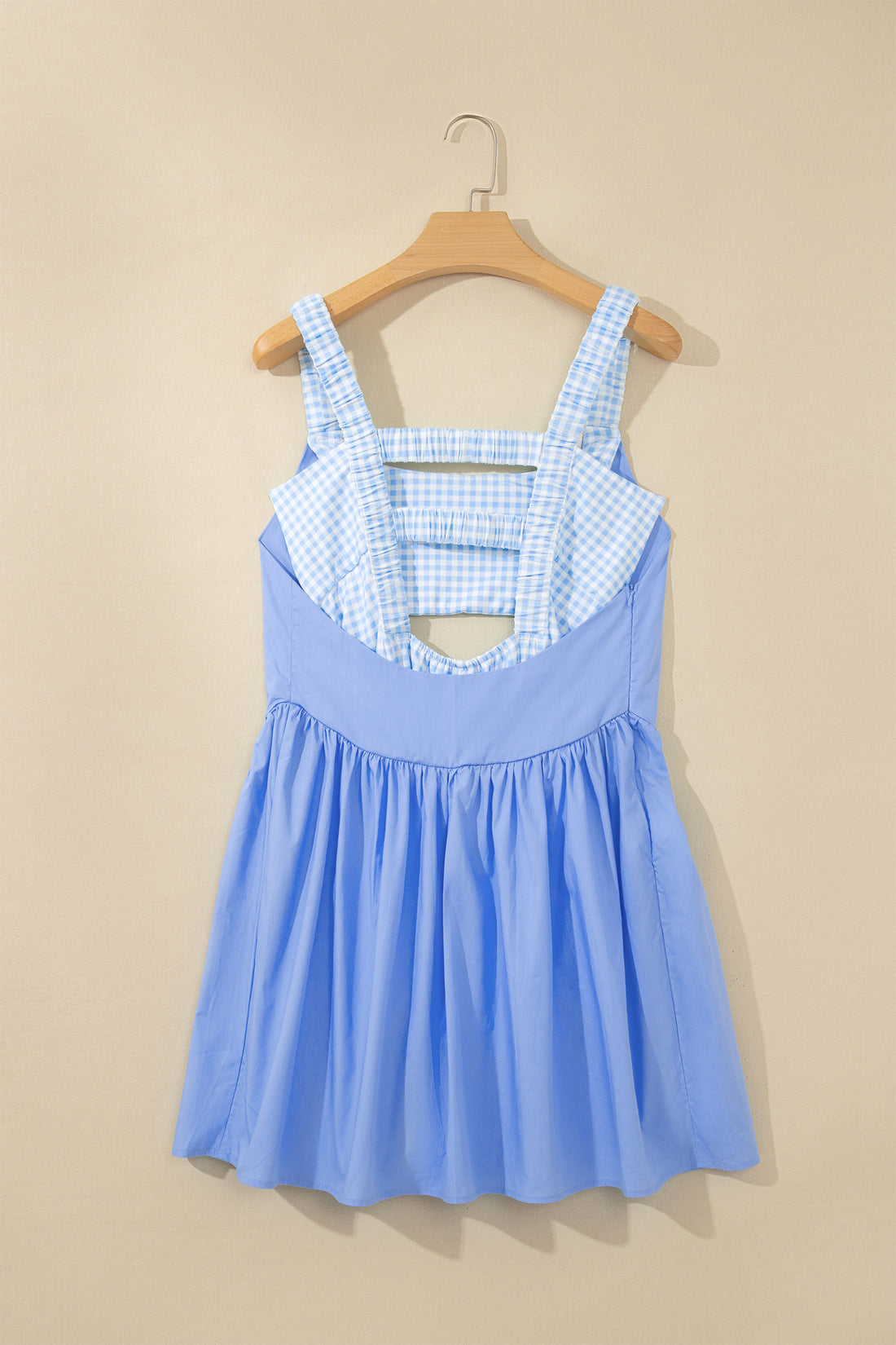 Yellow Cream Faux Two Piece Gingham Contrast Patchwork Loose Mini Dress