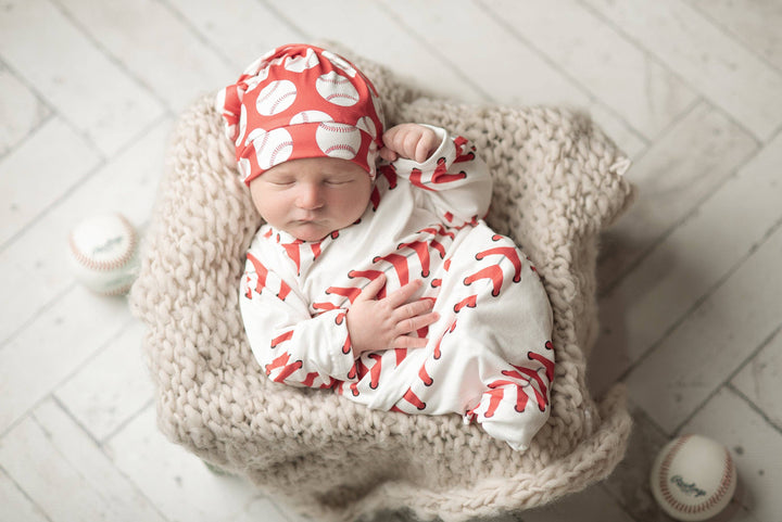 Baseball Baby Gown and Hat: 0-3 Months