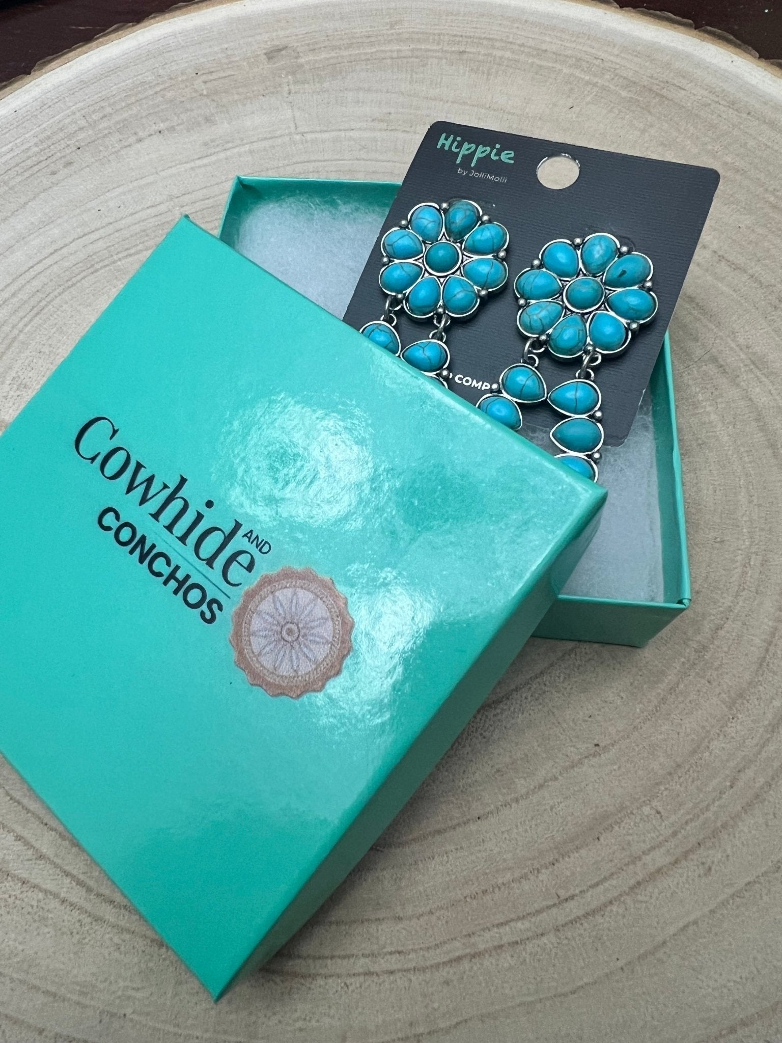 Western Faux Turquoise Cluster Post Earrings — Statement 2¼" Drop