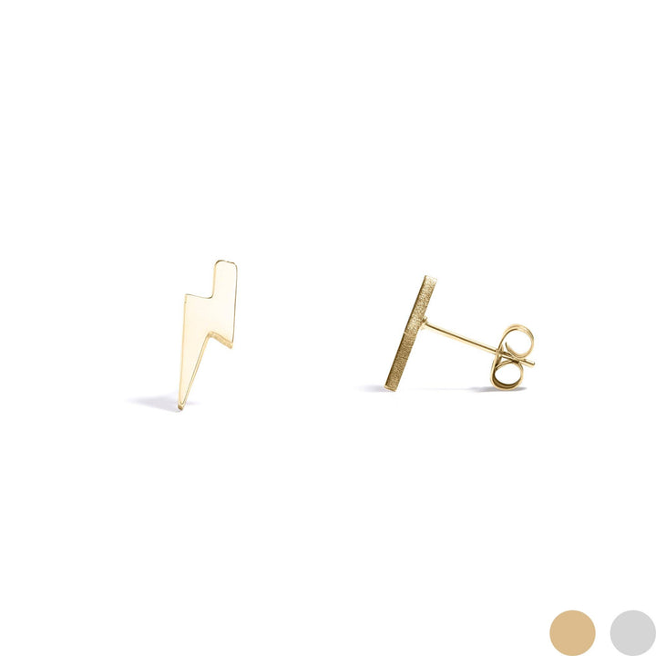 18K Gold PVD Stainless Steel Lightning Bolt Stud Earrings: Stainless
